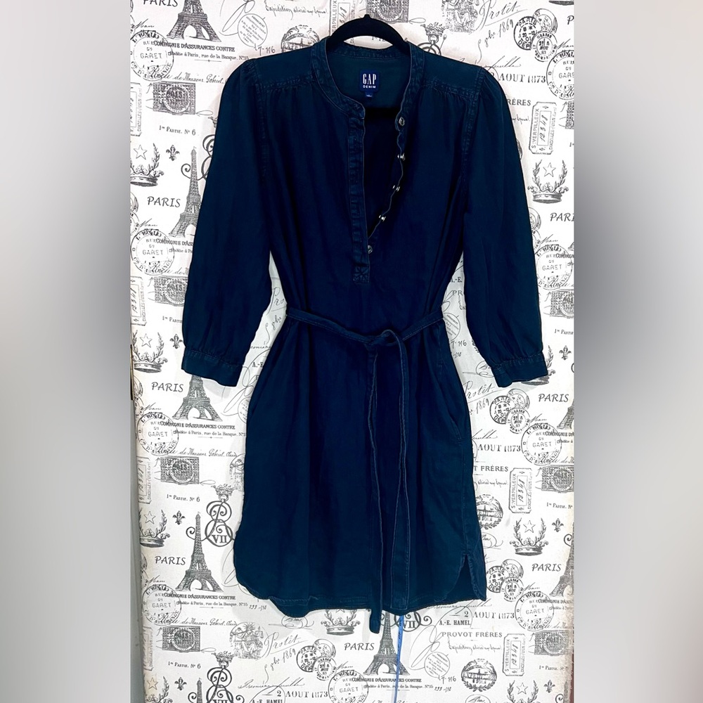 GAP Denim Black Tencel Lyocell Belted Shirt Dress Size L - Picture 6 of 8